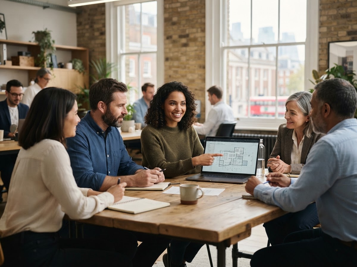 Comnoco AI analysts reviewing data models on a workstation